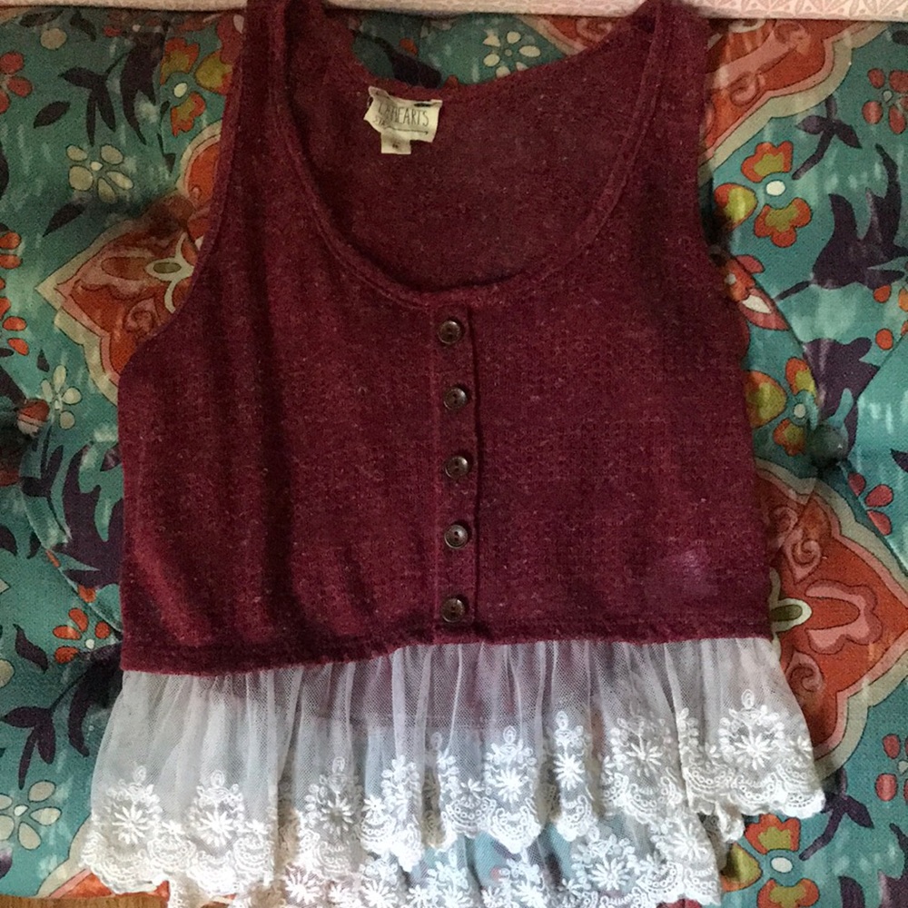 Cute red top with lace on the bottom